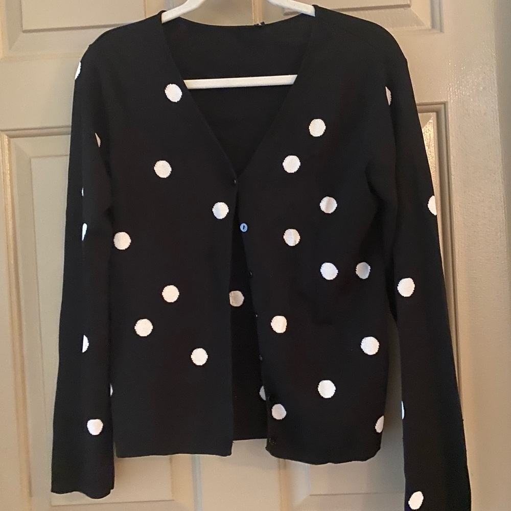 Ladies M/L black polka dotted cardigan - like new